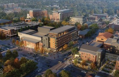 Aerial view rendering of The Cantio hotel
